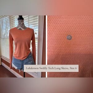 Lululemon Swiftly Tech Long Sleeve Size 6 Orange Running Yoga Workout Top